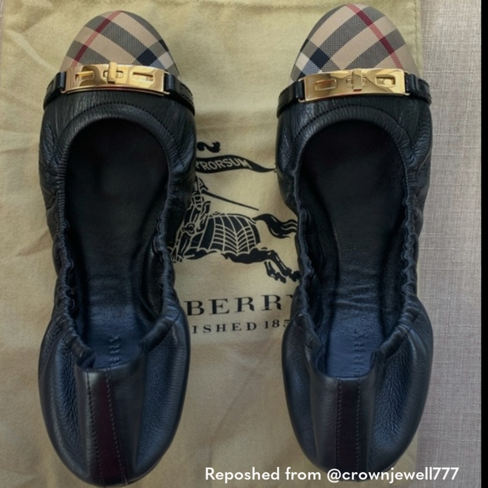 Burberry Horseferry Check Leather Ballerina Flats - Picture 8 of 8